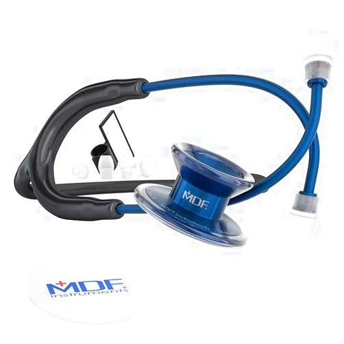 MDF Instruments MD One Epoch Stethoscope, Lightweight Titanium, Adult, Dual Head, Free-Parts-for-Life, Black Tube, Titanium Blue, Capridium Chestpiece-Headset, MDF777TCD11