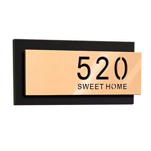 Greenery-GRE Custom House Number Sign Personalized Acrylic Hollow Modern House Numbers for Outside Indoor Customized Address Signs Plaque Slate for Home Apartment Hotel Room Mailbox Dormitory Yard Garden (Black Gold)