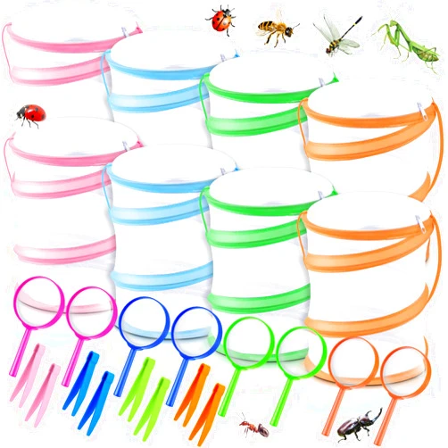 VercanMonth 8 Sets Mini Butterfly Cage for Kids with Magnifier and Tweezer Butterfly Catching Kit Outdoor Explorer Kit Butterfly Habitat Net Insect Mesh Cages Butterfly Enclosure Bug Pop Terrarium up