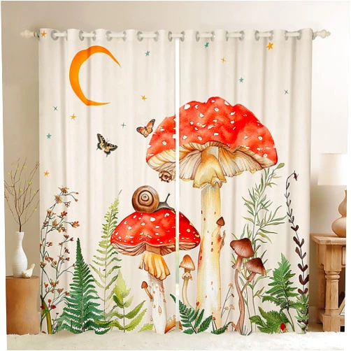 Castle Fairy Cartoon Mushroom Blackout Curtain for Kid Child Boys Girls Bedroom Decor,Psychedelic Botanical Watercolor Window Treatment Curtains,Galaxy Starry Sky Draperies (2 Panels) 52
