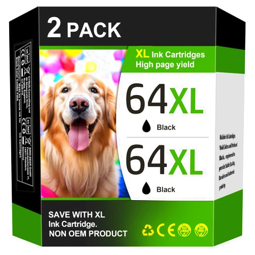 TECKKIN Remanufactured Ink Cartridge Replacement for HP 64XL Black Ink Cartridge HP Ink 64 for HP Envy Photo 7855 7858 7864 6252 6255 7800 7100 7155 7158 Tango Tango X Tango Terra Printer (2 Black)