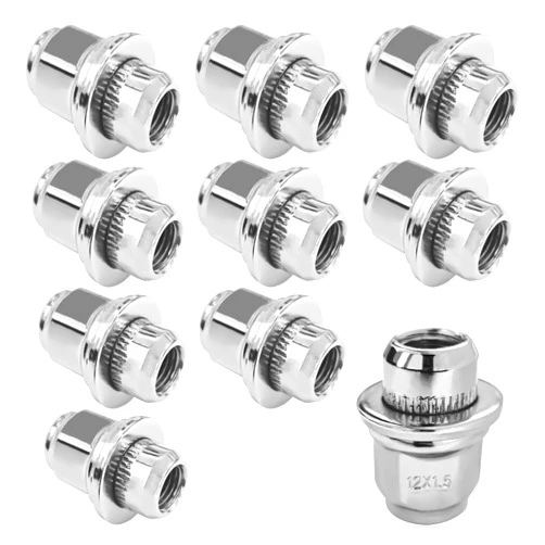 MLAHUIER 10PCS M12x1.5 Chrome Lug Nuts, Chrome Closed End Mag Style Lug Nuts with Washer Replaces OEM#90084-94001, Lug Nut Lock Set Compatible with Toyota Corolla Camry Tacoma Lexus