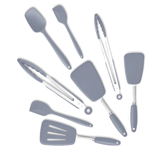 ALLWIN-HOUSEWARE W Silicone Spatulas Set Turners Tongs Cooking Utensils Set High Heat Resistant Kitchen Scraper Spatulas for Cooking Mixing Baking BPA Free Dishwasher Safe, Grey