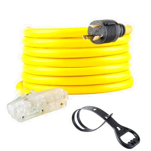 Yodotek 25 Feet Heavy Duty Generator Extension Cord,Generator Locking Cord,NEMA L5-30P/Three 5-15R, 3 Prong 10 Gauge Flexible Generator Cable, Generator Power Cord,30Amp 3750 Watts Yodotek