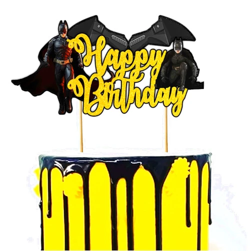 Seyal Batmn Happy Birthday Cake Topper Decoration – Superhero Theme Cake Decor for Birthday Party – Cartoon Hero Character Cake Topper for Batmn Fans – Premium Glitter Cardstock Party Cake Decoration