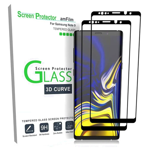 amFilm Screen Protector for Samsung Galaxy Note 9, Full Screen Coverage Screen Protector, 3D Curved Tempered Glass, Dot Matrix with Easy Installation Tray (Black), 2 Pack