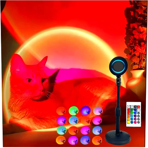 Generic Sunset Projection Lamp with Remote – 16 Colors, Adjustable Mood Lighting, Strobe & Flash Modes – Bedroom, Party & TikTok Aesthetic