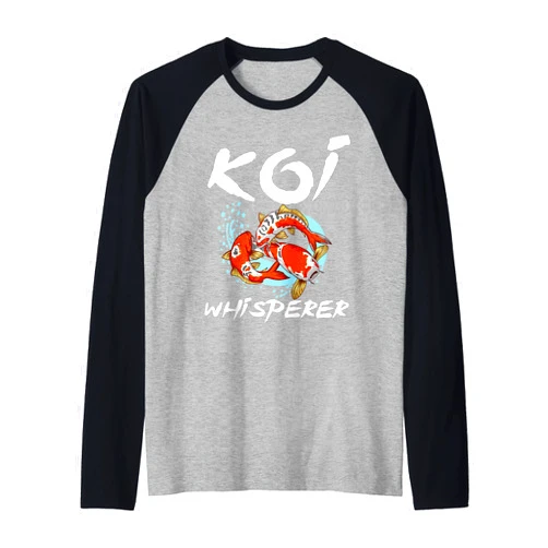 Cute Love Japanese Carp Swimming Animals Designs Funny Koi Whisperer Gift Nishikigoi Fish Lover Men Women Raglan Baseball Tee