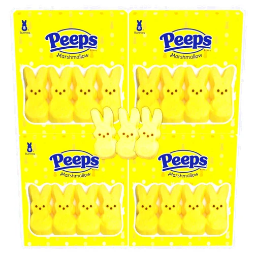 Needzo Bulk Marshmallow Easter Candy Basket Stuffers, Original Flavored Yellow Bunny Shaped Sugar Coated Fluffy Marshmallows, Dessert Toppers for Cakes Cupcakes & Cookies, 8 Count (Pack of 4) 32 Pcs