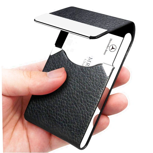Padike Professional Business Card Holder PU Leather Business Card Case Name Card Holder Slim Metal Pocket Card Holder with Magnetic Shut (Black)