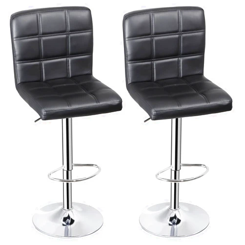 JungleA Bar Stools Set of 2 Modern PU Leather Adjustable Swivel Barstools，Armless Hydraulic Kitchen Counter Bar Stool,Square Counter Height Stool Black