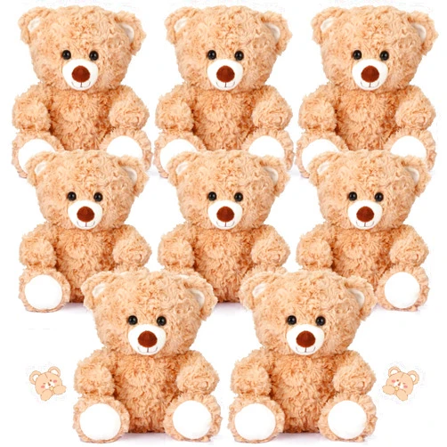 Liliful 8 Pieces 8 Inch Bear Stuffed Animal Bulk Stuffed Animals Soft Stuffed Bear Plush Toys Bear Decorations Bear Party Favors for Baby Shower Christmas Birthday Party Gifts Supplies (Light Brown)