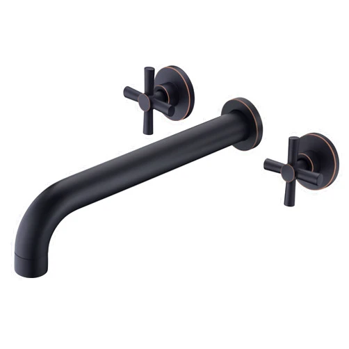 SUMERAIN Wall Mount Tub Filler Oil Rubbed Bronze High Flow Bathtub Faucet Long Spout with Rough in Valve, Two Cross Handles