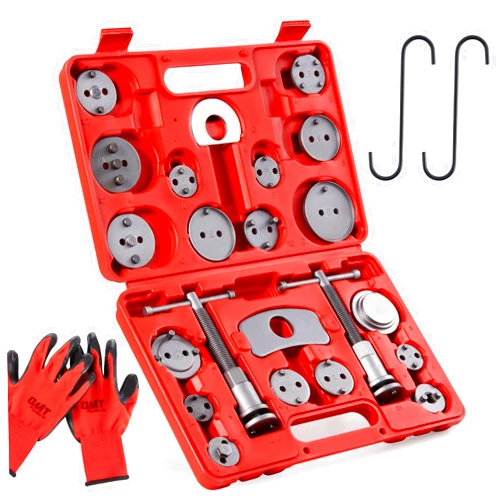 Orion Motor Tech 24pcs Brake Caliper Tool, Heavy Duty Brake Caliper Compression Tool Caliper Piston Tool for Brake Pad Replacement Reset, with Thrust Bolt Assemblies Retaining Plates 18 Disc Adapters