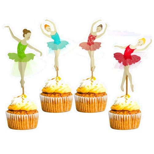 MICREEN 24Pcs Ballet Girl Dance Cupcake Toppers, Ballerina Cake Decoration for Wedding Birthday Party