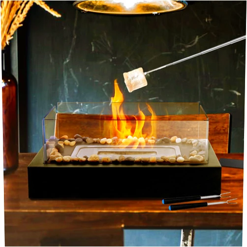 Tgzwme Tabletop Fire Pit,Tgzwme Portable Table Top Firepit Outdoor Table Fire Pit Tabletop Indoor Fireplace Mini Tabletop Fireplace with Smores Maker Kit for Parties