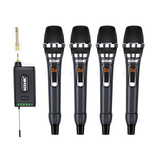 ACEMIC UHF Wireless Microphone System 4-Channel Cordless Mic with 4 Handheld Dynamic Microphones for Church, Speech, Weddings, Karaoke Machine, Q4