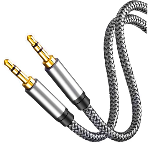 Tan QY 3.5mm Nylon Braided Aux Cable 3Ft, Audio Auxiliary Input Adapter Male to Male Cord for Headphones, Car, Home Stereos, Speaker, iPhone, iPad, iPod & More (3Ft/1M, Silver)