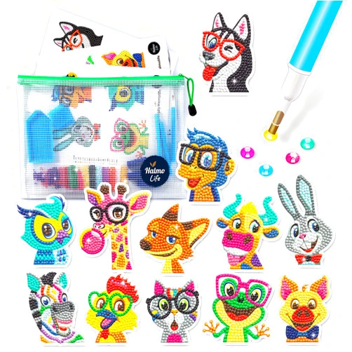 Halmolife 5D Painting Stickers for Kids and Adult Beginners Gem Paint by Numbers Diamonds Arts for Boys and Girls Ages 6 7 8-12 DIY Animals kit with Dots Gifts