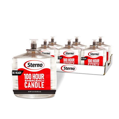 Sterno 100-Hour Emergency Candles Long Burning Candles - Unscented Candles for Emergencies, Candle Set for Power Outages - Long Lasting Candles, Burns Up to 100 Hours - 6 Liquid Paraffin Candles