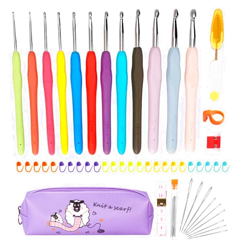 Xgunion Crochet Hooks Set 12 PCS 2mm(b)-8mm(b) Ergonomic Soft Grip for Arthritic Hands Crochet Needle Set with Case and Crochet Accessories for Beginners, 51 Pack