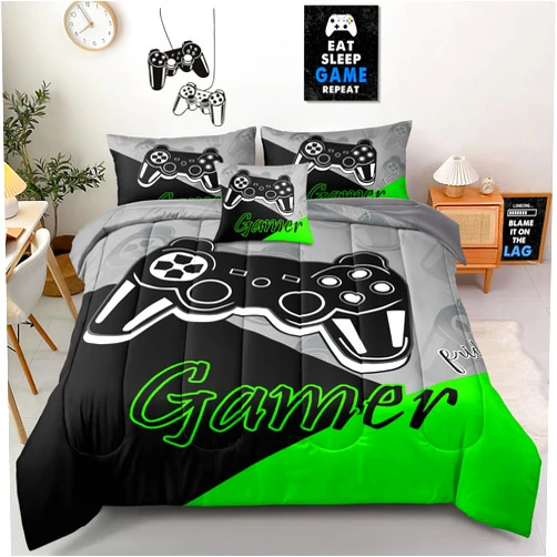 Z.Jian HOME 5 Pieces Gaming Bedding Set Twin Size for Boys Gamer Comforter Set for Boys Girls Kids Teens 5 Piece Bed in A Bag Video Game Bedding for Gamer Room Decorative Twin51