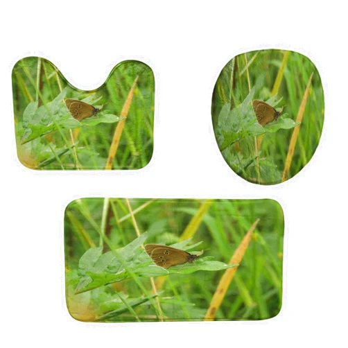 Bisead 4 Pcs Bathroom Shower Curtain Set, Butterfly Minois Dryas Waterproof Home Tub Curtains Bathroom Sets with Rugs(Bath Mat,U Shape and Toilet Lid Cover Mat) Bathroom Decor