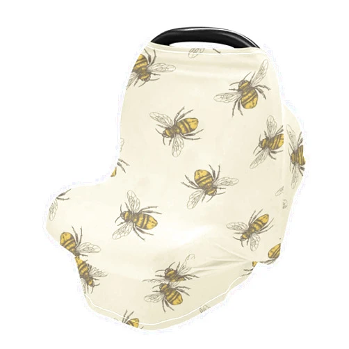 Pigsaly Honey Bees Baby Car Seat Covers Vintage Insect Carseat Canopy Soft Infant Stroller Cover Nursing Breastfeeding Covers for Girls Boys Newborn Fit Summer Spring Autumn