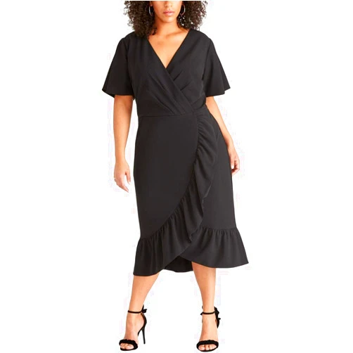 RACHEL Rachel Roy Women's Plus-Size Short Sleeve Ruffle Crystal Dress