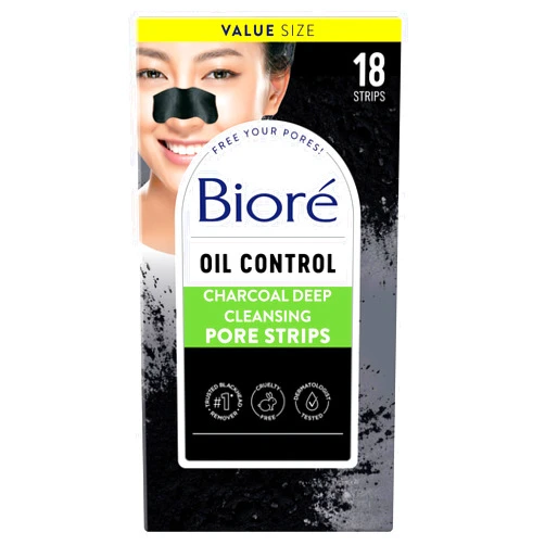Bioré Biore Charcoal Deep Cleansing Pore Strips, Nose Strips for Blackhead Removal on Oily Skin, Features C-Bond Technology with Instant Pore Unclogging, 18 Count