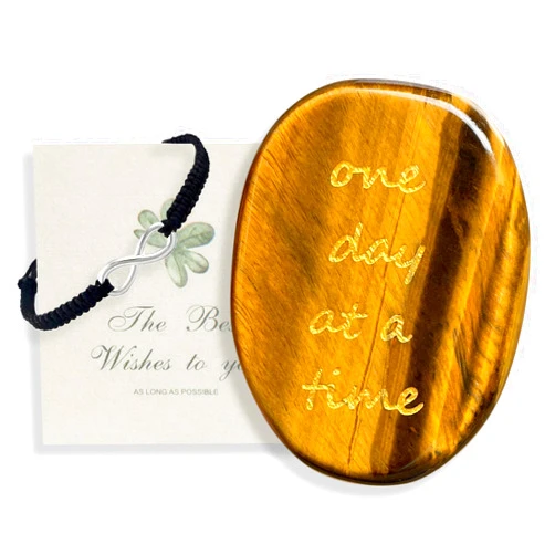Threeheng One Day at a Time Healing Crystal Worry Stone & Stress and Anxiety Relief Mobius Bracelet, Inspiring Friend Gifts for Women, Get Well Soon Surgery, Christmas Gifts