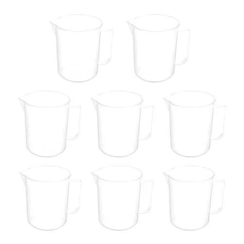 Auniwaig Measuring Beaker with Handle, 300ml Plastic Beakers, Transparent Straight Cylinder Measuring Beaker Liquid Mixing Cups 9 PCS