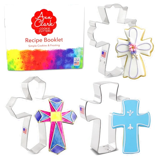 Ann Clark Cookie Cutters Cross Cookie Cutters 3-Pc. Set Made in USA by Ann Clark, Holy Cross, Extra Large Cross, Fancy Cross