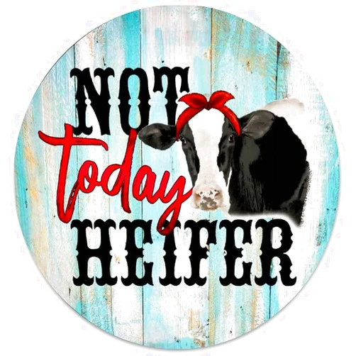 FixeLLD Round Metal Tin Sign Plaque - Not Today Heifer,Cow,Southern, Cow, Sarcasm, Sassy, Farm, Country Metal Wall Art Bar Signs for Home Decor Farmhouse Family Sign Office Wall Art 12x12inch