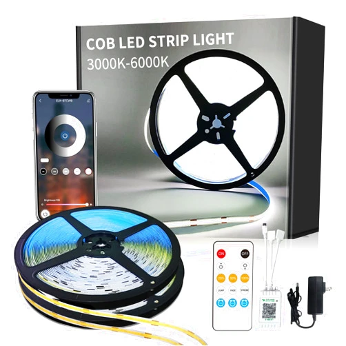 Yeewhale COB LED Strip Lights 100ft,6000K DC 24V Dimmable White Flexible LED Lights Strip for Bedroom,with Remote and app Control LED Rope Lights for Living Room,Shelf,Cabine,Bed