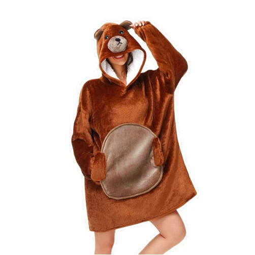Très Chic Mailanda Animal Wearable Blanket Hoodie with Animal Hood – Warm Flannel Sherpa Sweatshirt Blanket for Adults