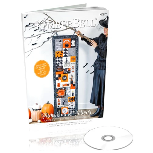 Kimberbell Pumpkins & Potions Ladder Quilt - Machine Embroidery Design CD, Quilting, Embroidery Patterns, Halloween Designs