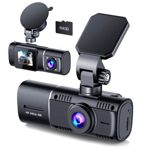 LAMTTO Dual Dash Cam 4K, Dash Cam Front and Inside, Dash Camera for Cars with 64GB SD Card, Infrared Night Vision, 1.5 inch IPS Screen, Loop Recording, Accident Lock, WDR, Parking Monitor for Taxi Driver