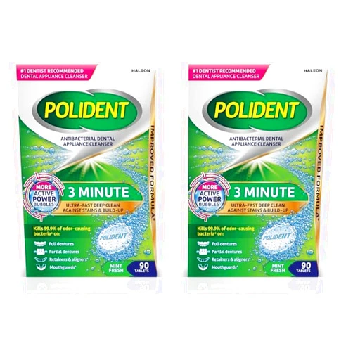 Polident 3 Minute Denture Cleanser Tablets - 90 count (Pack of 2)