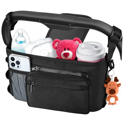 Kinembold Universal Stroller Organizer with Cup Holder Detachable Phone Bag and Shoulder Strap, Stroller Caddy Fits for Stroller Like Uppababy, Baby Jogger, Doona, Nuna, BOB, and Pet Stroller
