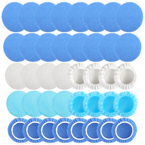 Cabaubl 40 PCS Polishing Bonnet Pads,9 to 10 Inches Buffer Bonnets,Car Polisher Pad Bonnet,Buffing Pad Cover Waxers Bonnet,Mix Pack 24 Microfiber, 8 Non-Woven, 8 Woolen for Car Polisher