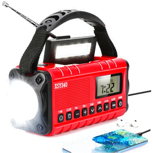 Leaton Emergency Weather Radio 10000mAh,Portable Power Bank with Solar Charging, Hand Crank & Battery Operated NOAA Alert, LCD Display, SOS Alarm, AM/FM & LED Flashlight, Clock Radio for Outdoor Emergency