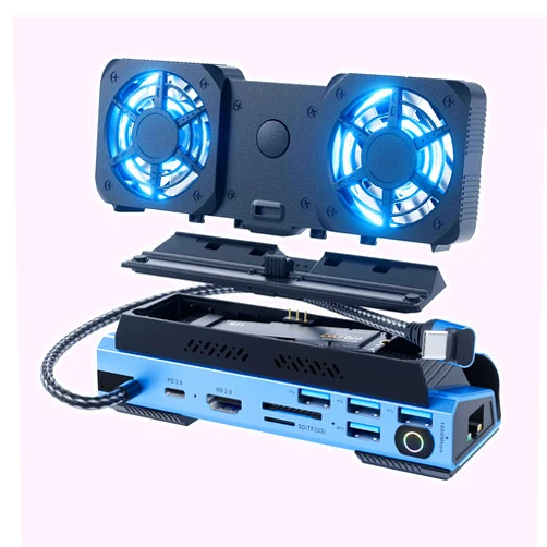 ChampSun Detachable Dual Cooling Fans 16 in 1 Steam Deck Docking Station with 4K@60Hz 4 USB Ports,1000Mbps,SD/TF Slot,USB-C 100W PD,HDMI,M.2 NVMe Enclosure, 40Gbps Adapter for Steam Deck/Rog Ally/Legion Go