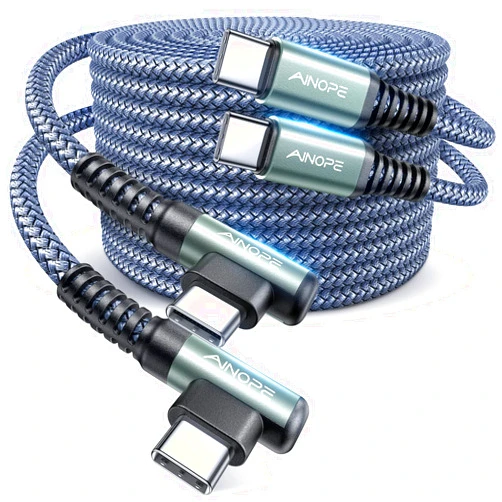 AINOPE USB C to USB C Cable 60W 2-Pack 6.6ft Nylon Braided USB-C Type C Charger Fast Charging Right Angle USB C Cable Charger Cord for iPhone 16 Pro Max 15 Plus Samsung S24 Note 20 iPad Pro 11 Macbook