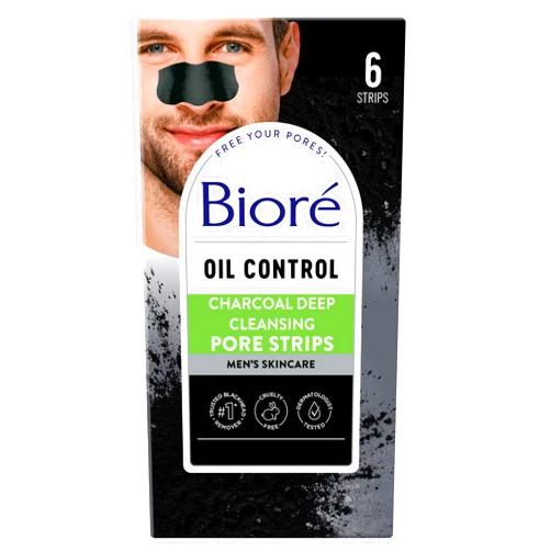 Bioré Men's Pore Strips for Blackhead Removal - Deep Cleansing Nose Strips With Natural Charcoal for Instant Pore Unclogging, 6 Count