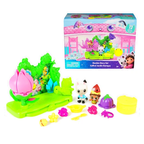 Gabby's Dollhouse: The Movie, Garden Story Set, Pandy Paws & Kitty Gnome Figures and 9 Dollhouse Accessories, Kids Toys for Girls & Boys Ages 3 and Up