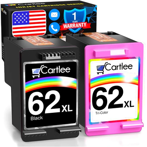 Cartlee Remanufactured Ink Cartridge Replacement for HP Ink 62 for HP 62xl Cartridge Combo Pack 62 for 62xl Cartridges Black Color Combo Pack Printer 2P