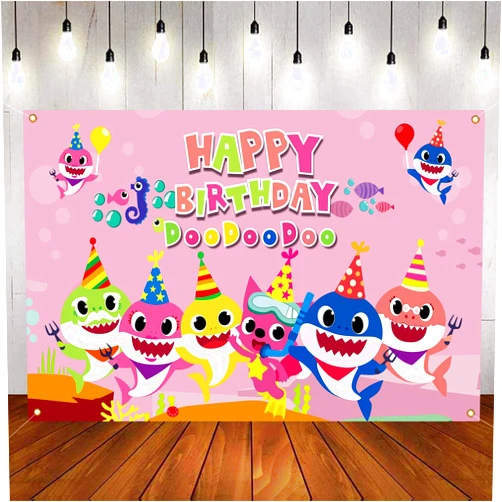 RITZYBIZ Cute Shark Backdrop for Birthday Party Supplies (5x3feet) Blue Cartoon Whale Ocean Photo Background for Baby Shower Decoration Boys Girls Photography Backdrop (Pink)