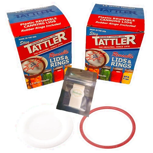 SUNIVALE Reusable Canning Lids Bundle Includes 24 Wide Mouth Tattler Lids and Rings and 24 Dissolvable Sunivale Jar Labels For Use With Hot Water Bath, Vacuum Sealer and Pressure Canning Methods Made in USA