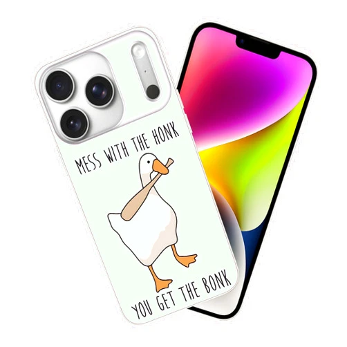 JIHANFENYUE Compatible for iPhone 17 Pro Case, Cute Funny Duck Biting a Baseball Bat Shockproof Stylish Protection TPU Clear Case for Women Girl